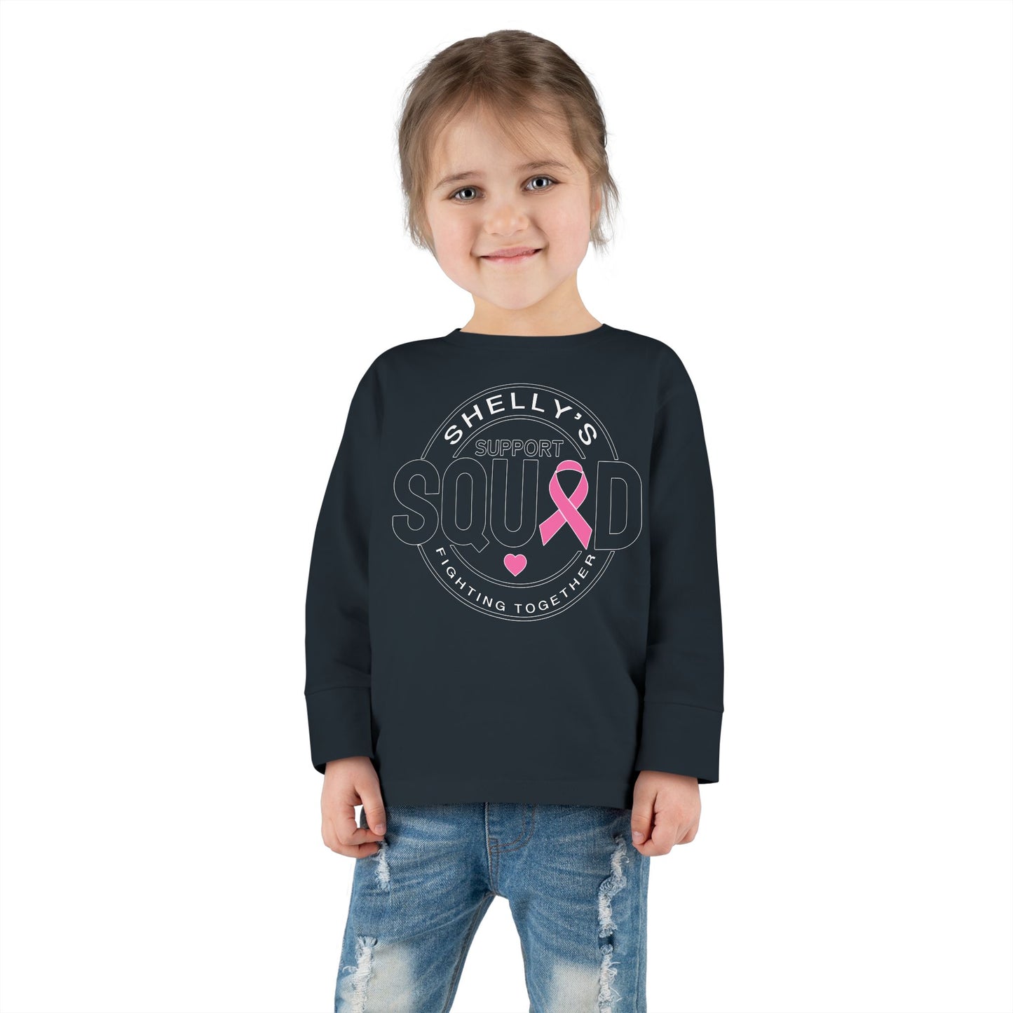 Toddler Long Sleeve Tee - Support Squad Fighting Together - Breast Cancer Awareness