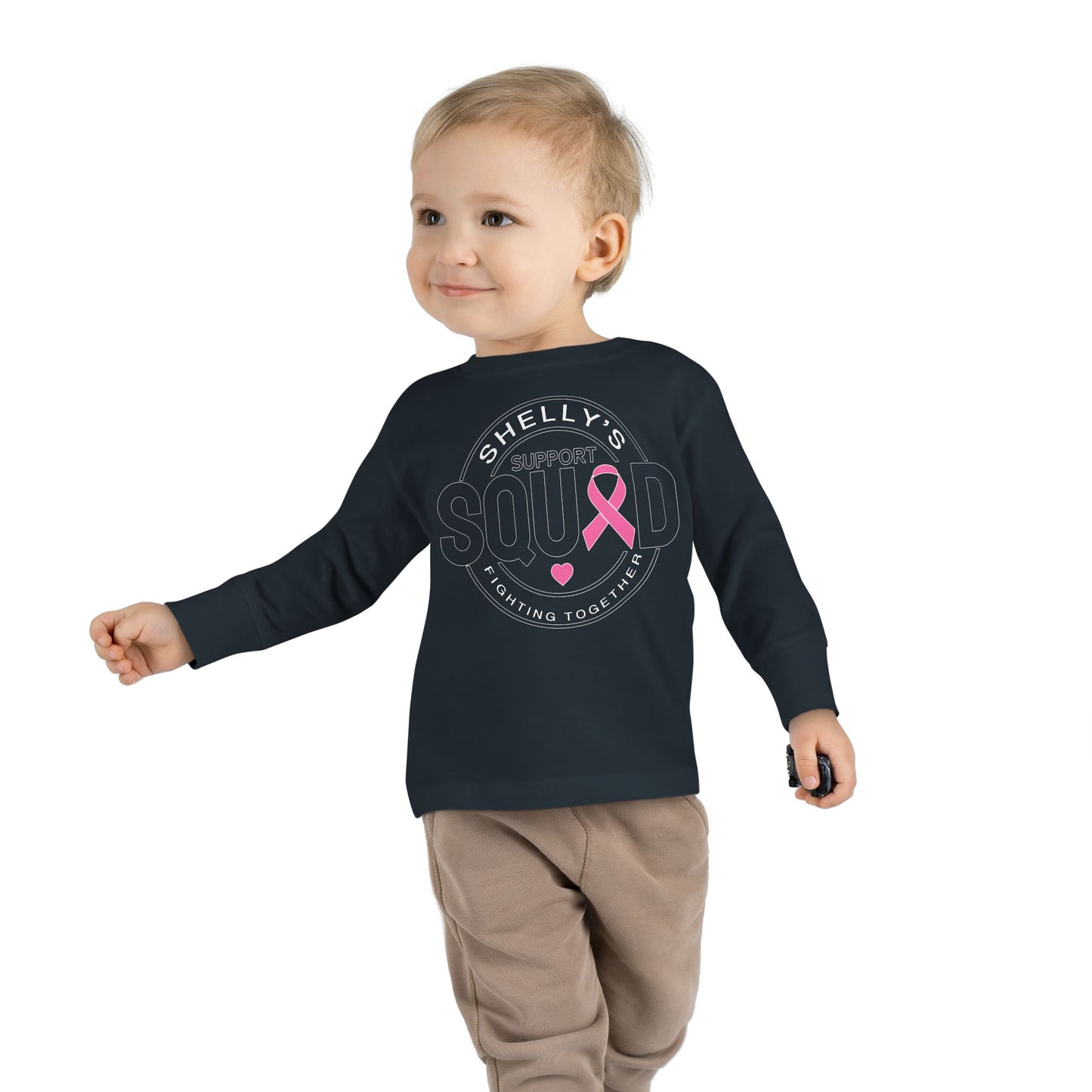 Toddler Long Sleeve Tee - Support Squad Fighting Together - Breast Cancer Awareness